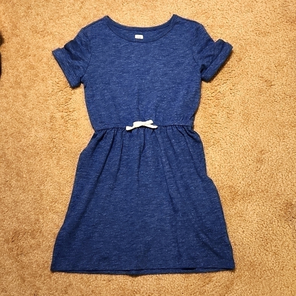 𝅺GAP Kids Girl's Short Sleeve Blue Cotton Dress, Medium 8-9